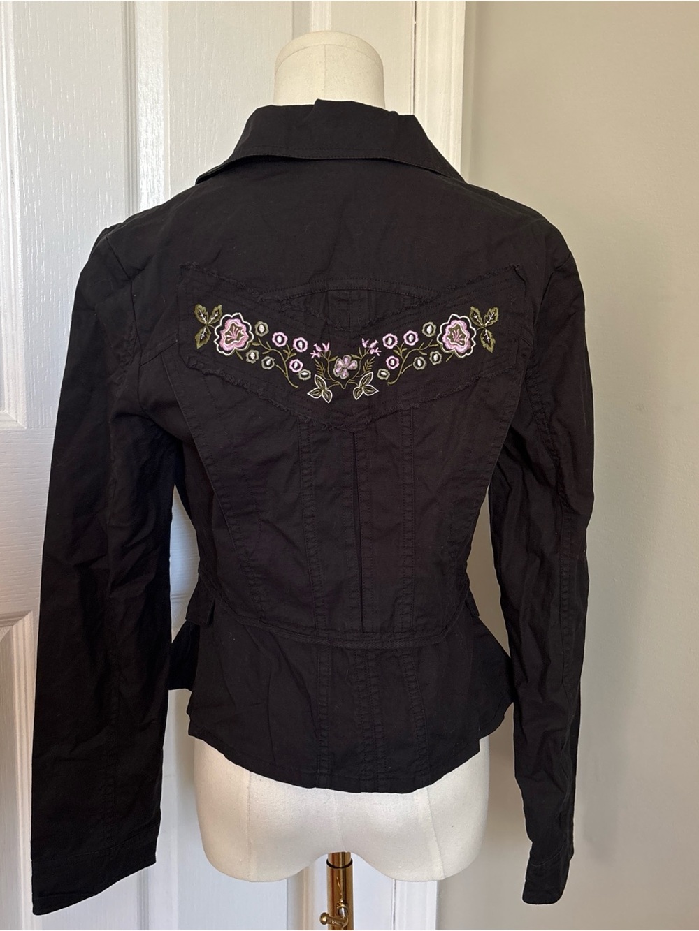 Black Embroidered Floral Women's Jacket